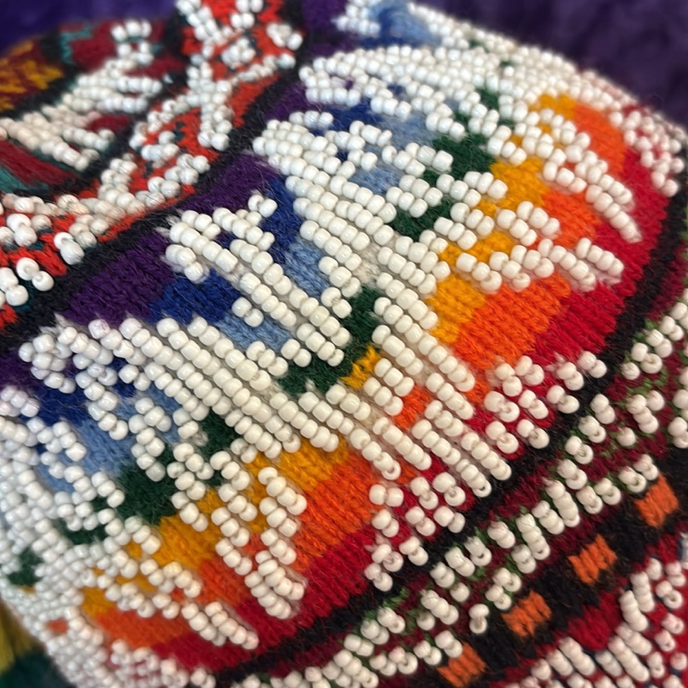 Peruvian Chullo Ceremonial Hand Beaded Wool Hat with Tassels - Picture 4 of 4